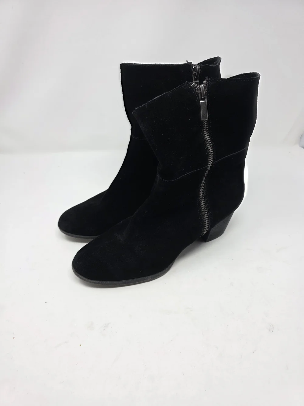 Adam Tucker by Me Too Black Suede Ankle Boots Women’s 7.5M Side Zip Foldover